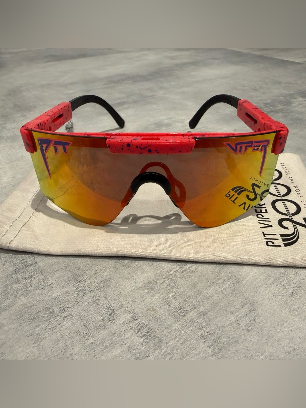 Pit Viper Junior Red Speckle Shield Sunglasses with Orange Mirror Lens